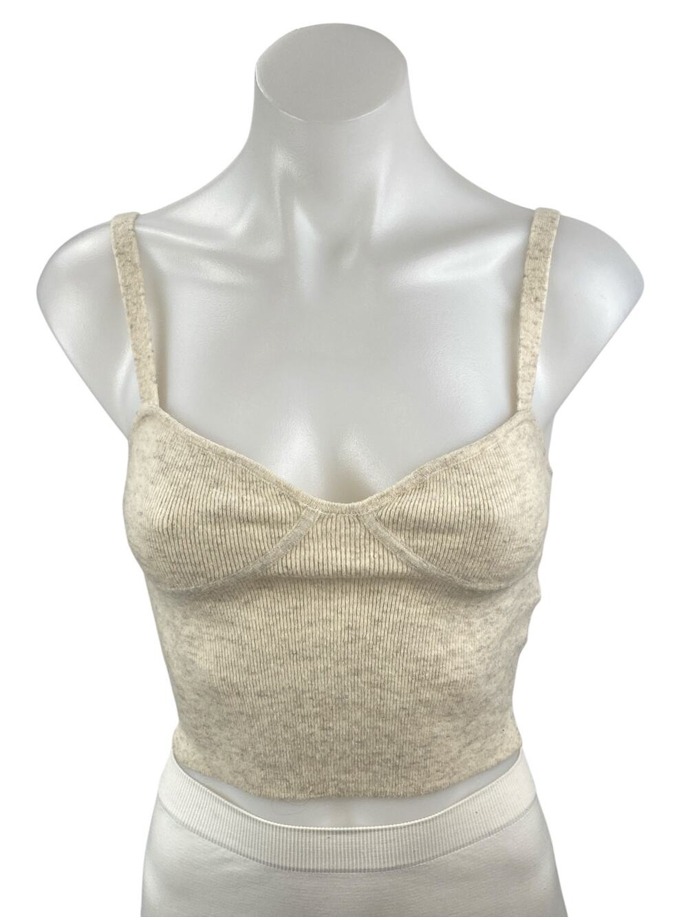 Aritzia Wilfred Beige Wool Cashmere Knit Bustier Corset Cami Tank Crop Top Sz S